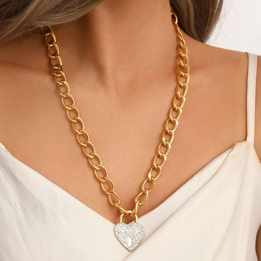 New Diamond Heart Thick Chain Necklace for Women's Individualized Hip Hop Style, Small Design, Wholesale of Necklaces
