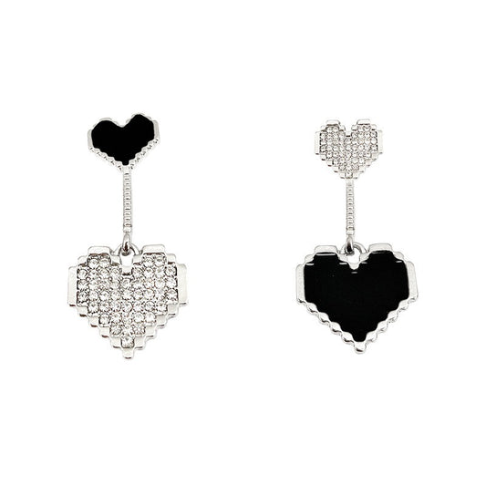 Asymmetric diamond inlaid love earrings, personalized temperament, new trend, cool style earrings, high-end sense earrings, women